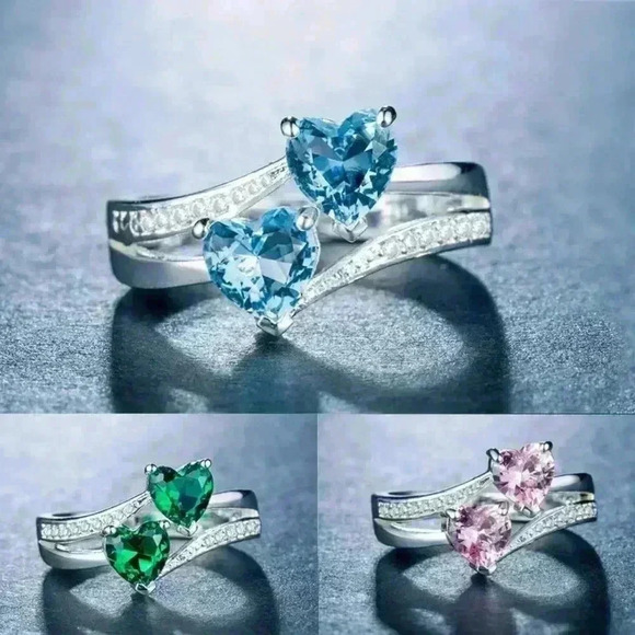 💥925 Silver Plated Pink Heart Cut Emerald Exquisite Ring, GPMB1528 - Picture 5 of 6